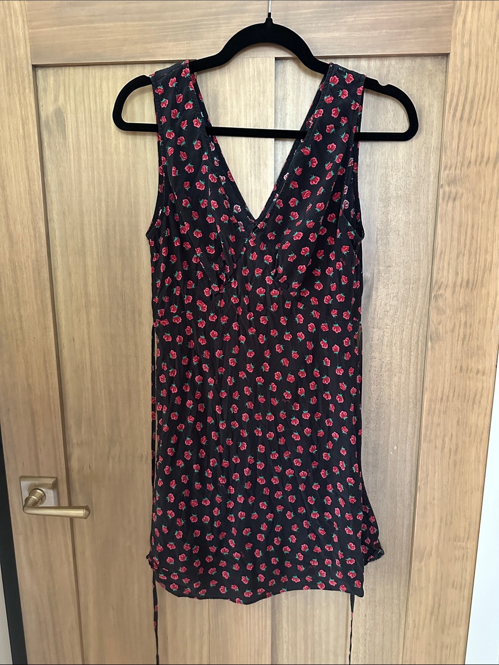 Realisation Par Black Mini Dress with Red Rose Print